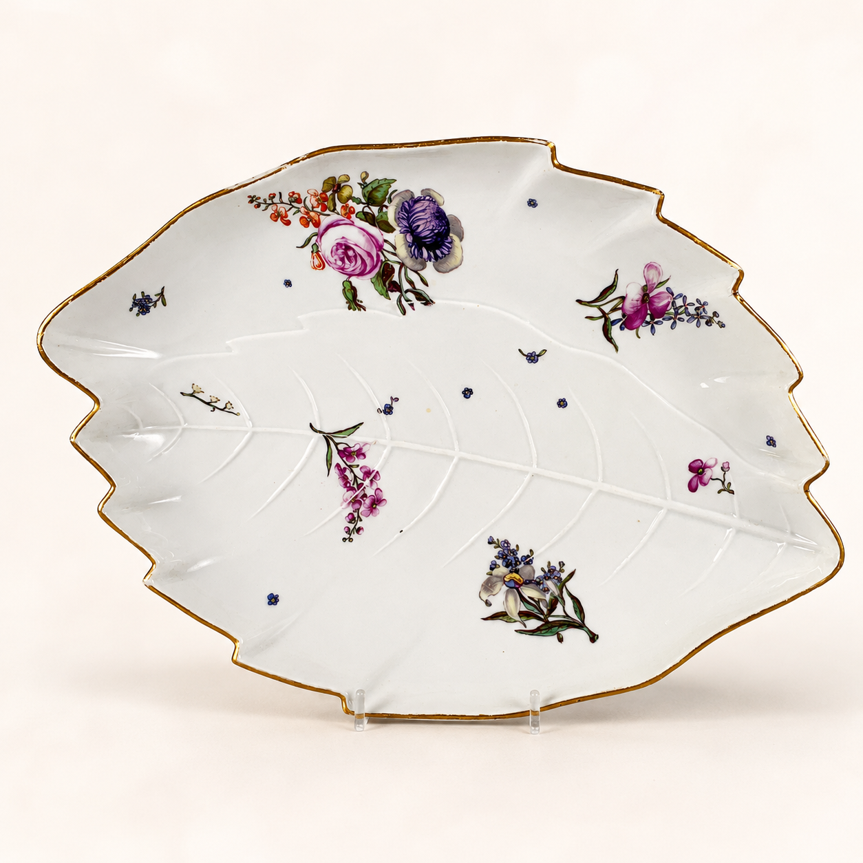 Meissen Porcelain 18th Century Leaf Dish Hand Painted Circa 1770