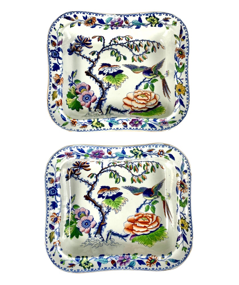 Pair Flying Bird Pattern Rectangular Dishes - Bardith, Ltd.