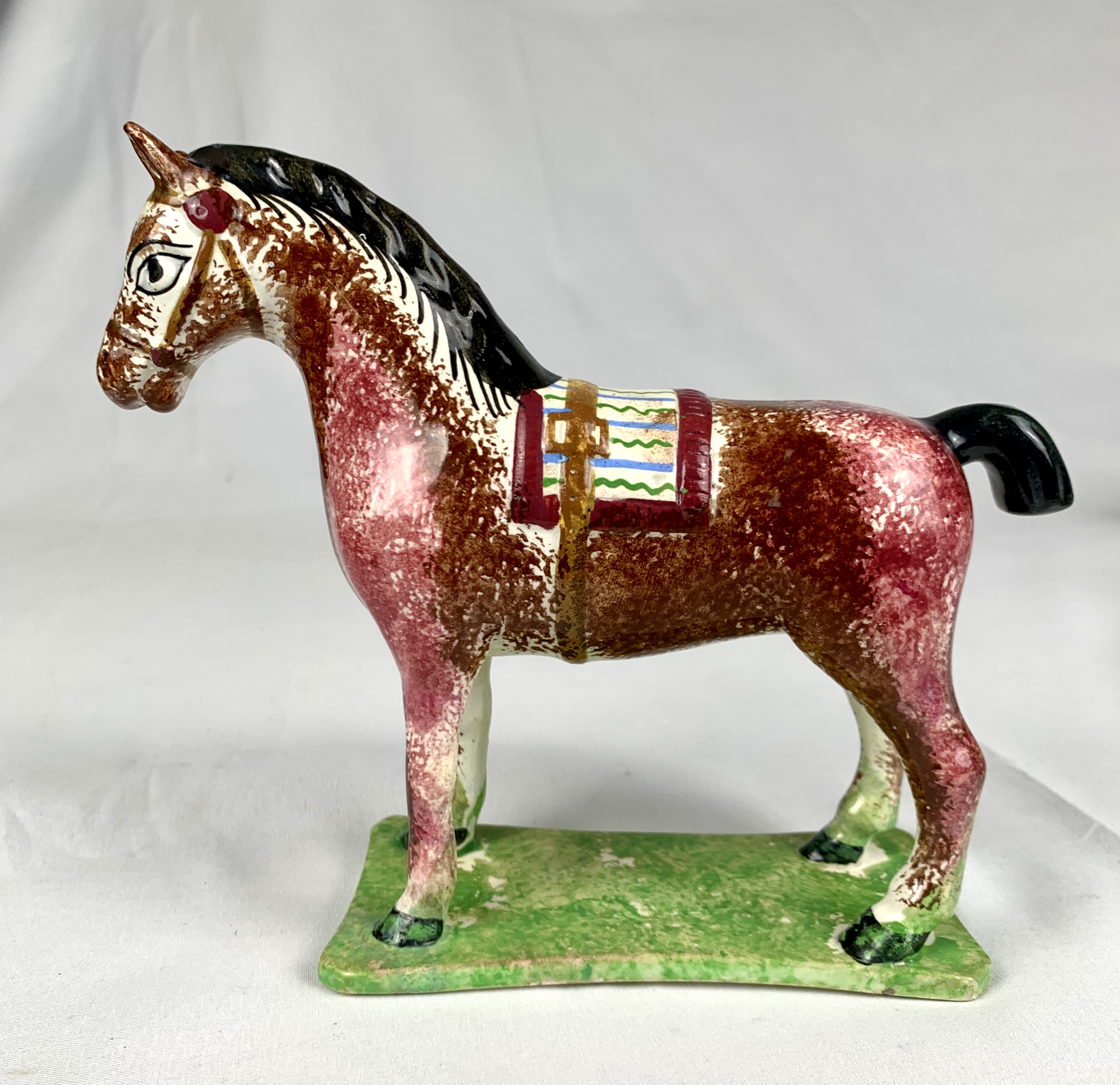 Antique English Pottery Horse with Sponged Decoration Circa 1800