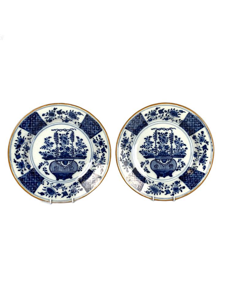 Pair Blue and White Large Hand Painted Dutch Delft Plates The Axe