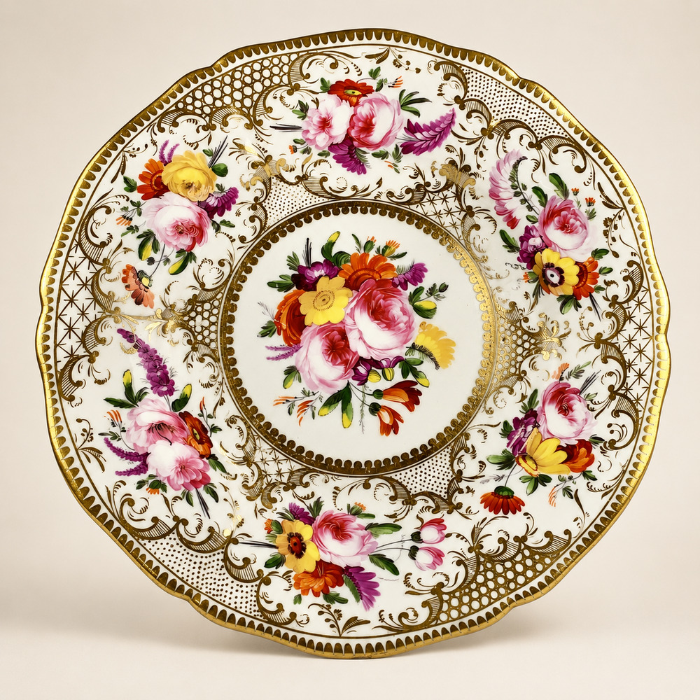 Golden Coalport Plate Hand Painted England Circa 1825 - Bardith, Ltd.