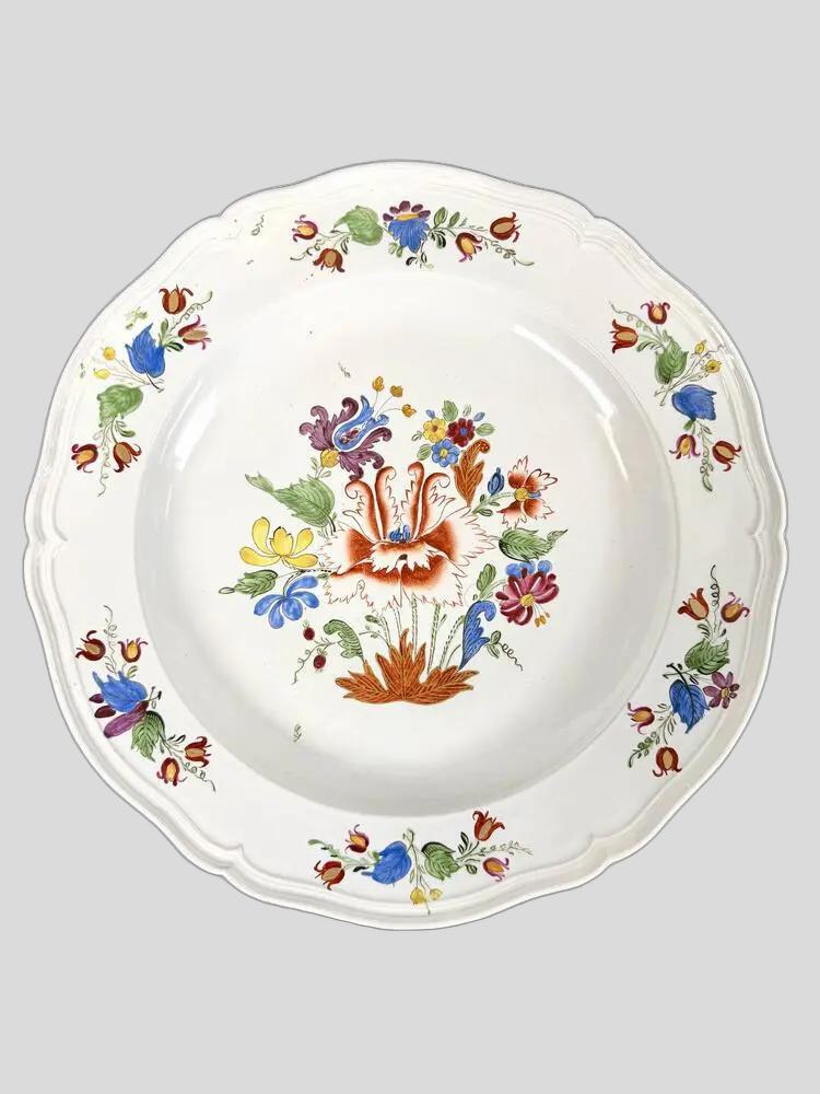 Antique Italian Porcelain Large Plate Hand-Painted Tulip Pattern
